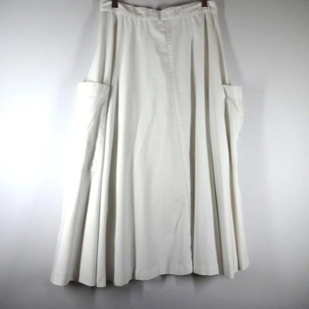 VTG Space Legs Midi Skirt Medium White‎ Button Front Pockets Cottagecore Utiity
